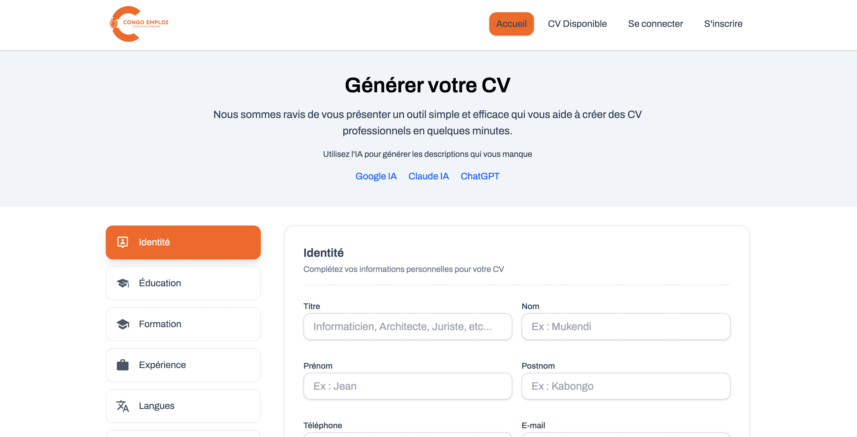 Aperçu du projet CV Generateur